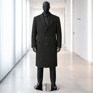 VTG Silver Cloud Cashmere Wool Blend Overcoat Mens 42R Charcoal Black Classic